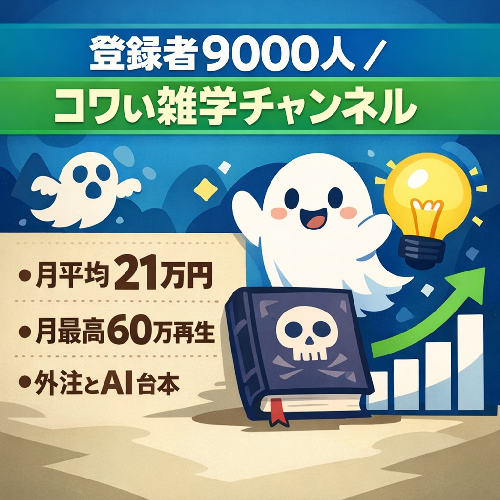 【月平均210,000】【動画8本で月最高60万再生】登録者9000人／コワい系雑学動画／購入後サポート【外注＆台本作成AIマニュアルとコンサル完備】