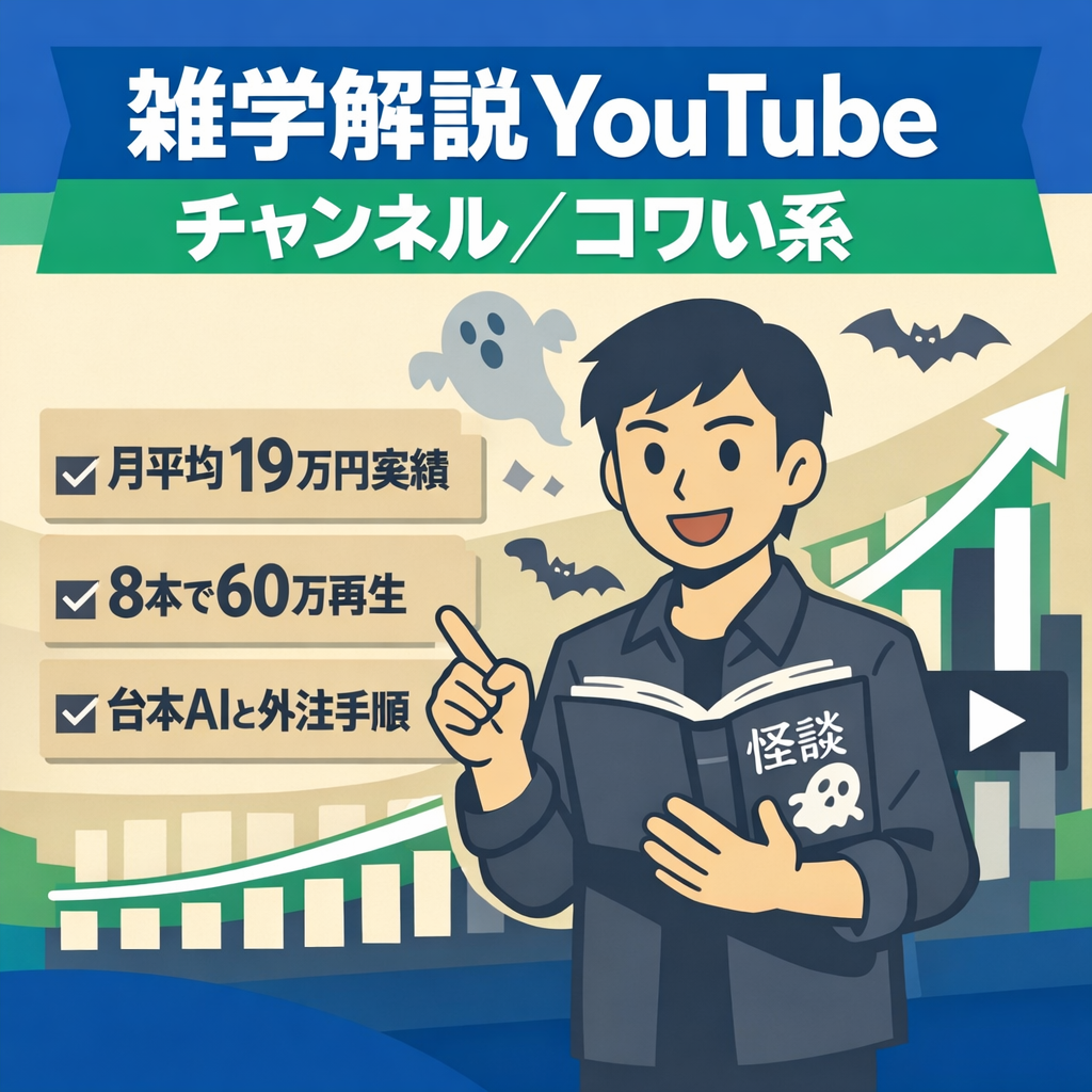 【月平均190,000】【動画8本で月最高60万再生】登録者9千人／コワい系雑学解説／購入後サポート【外注＆台本作成AIマニュアル完備】
