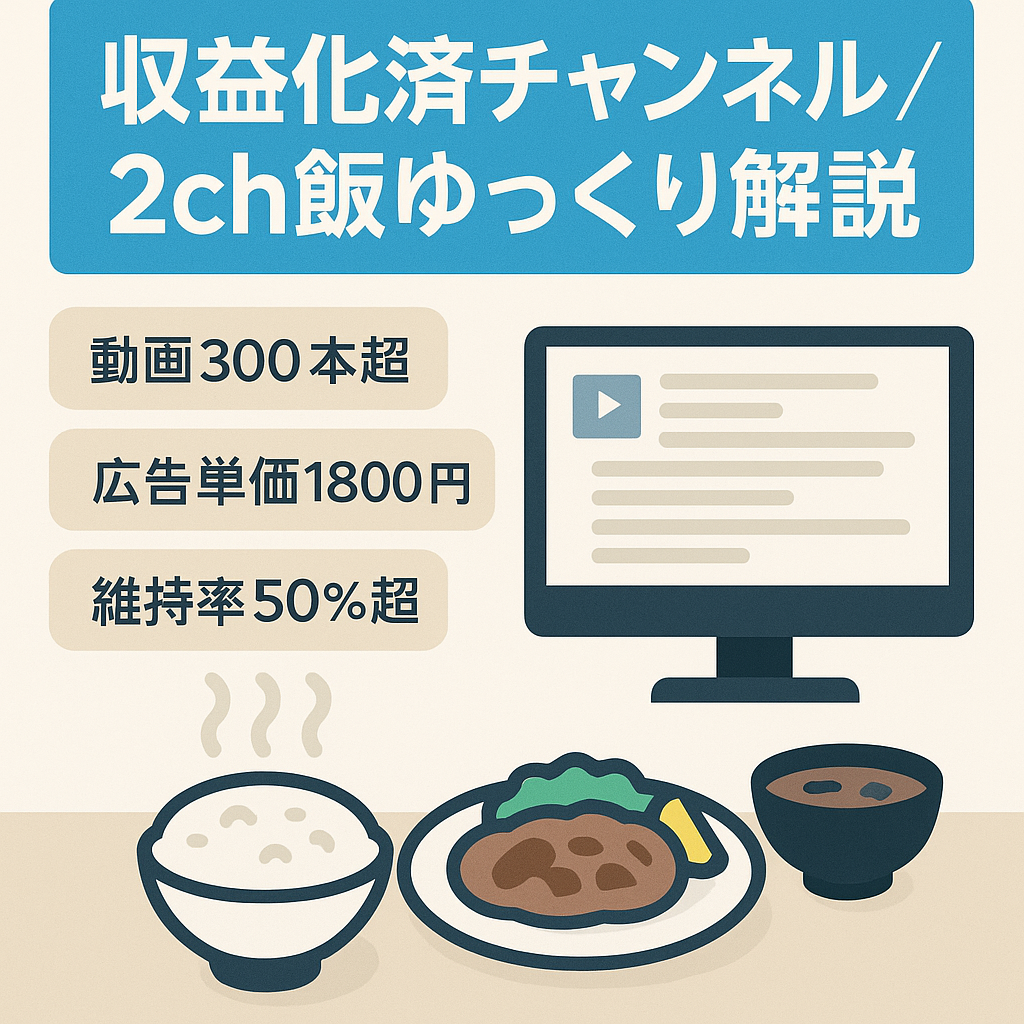 【収益化済】動画300本超の資産・CPM1,800円超の高単価「2ch飯スレ」ゆっくり解説チャンネル