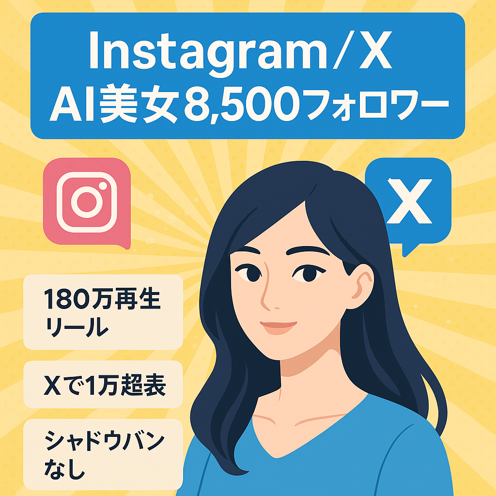 【InstagramとXアカウントのセット】合計フォロワー8,500人のAI美女アカウント
