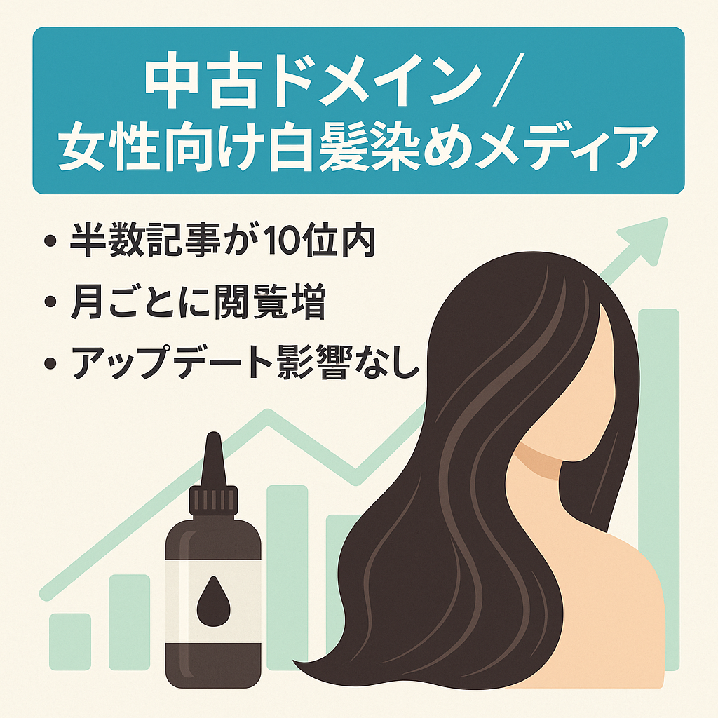 【中古ドメイン使用】18,000PV/月の女性向け白髪染め、ヘアケアメディア