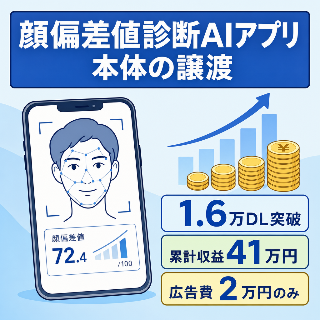 【収益40万円超・広告費2万円のみ】1.6万DLの顔偏差値診断アプリ| アプリ本体移管