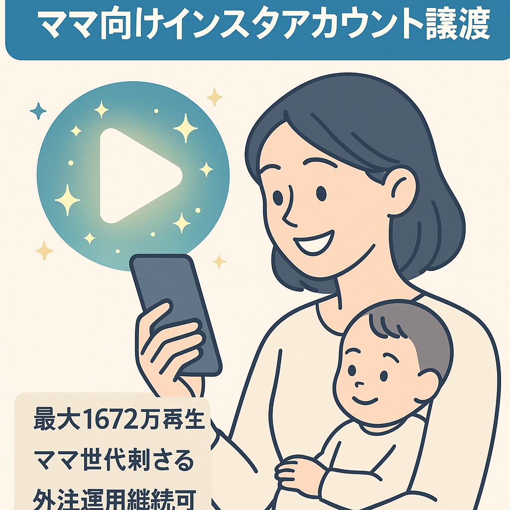 【直近90日1,327万回再生】ママ層向けInstagramアカウント譲渡
