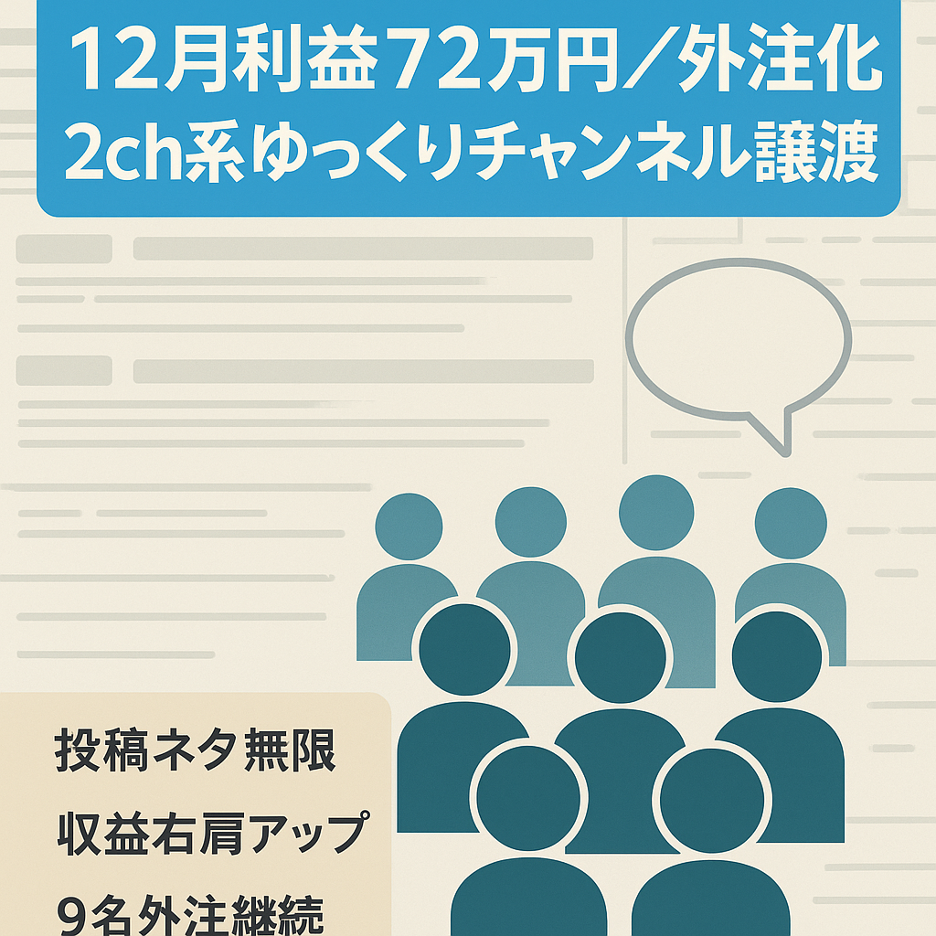 【12月利益72万円 収益右肩上がり】外注化2ch系ゆっくりチャンネル譲渡【ジャンル内トップクラスの再生数！】