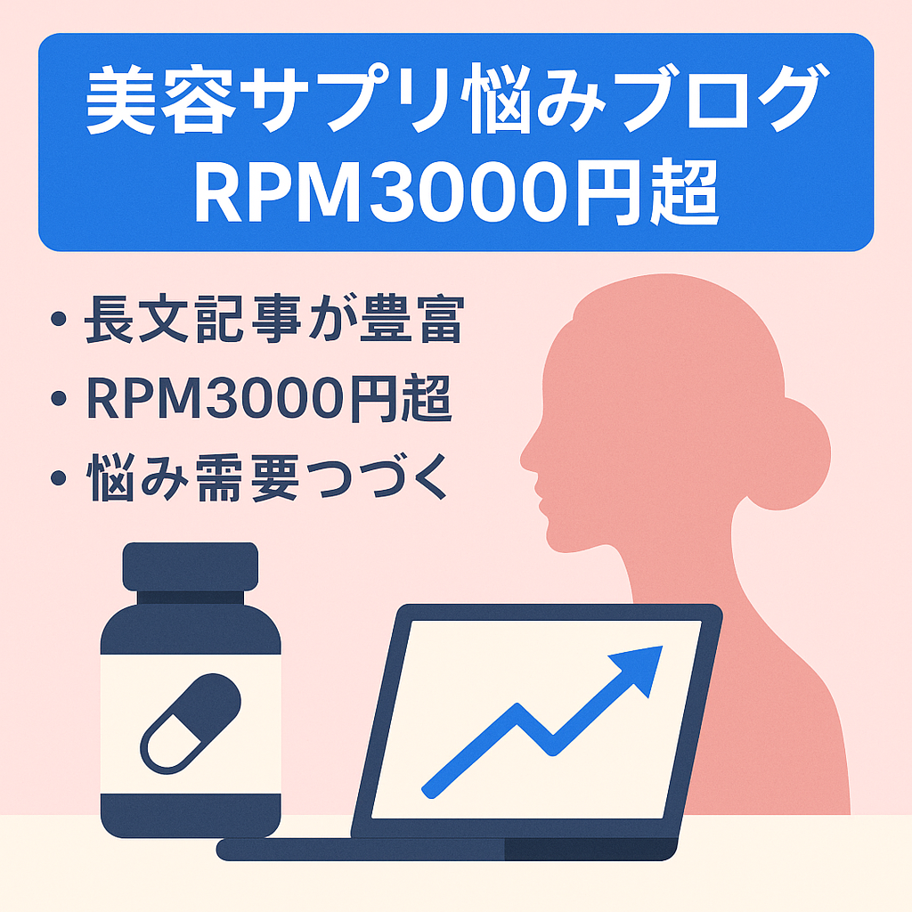 【アドセンスRPM3000円超え】美容商品・サプリメントのお悩みに関する特化ブログ