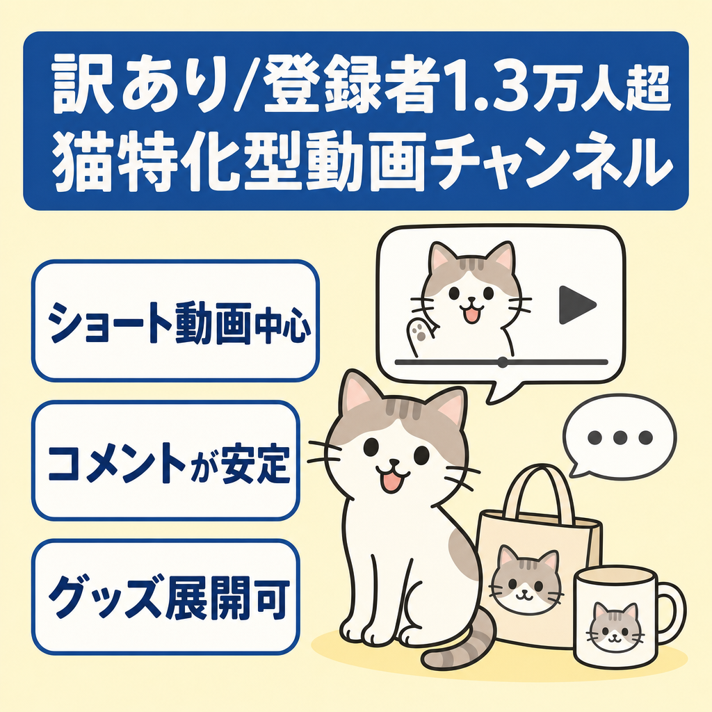 訳あり：【登録者1.3万人超】猫特化型チャンネル｜根強いファン層多数。