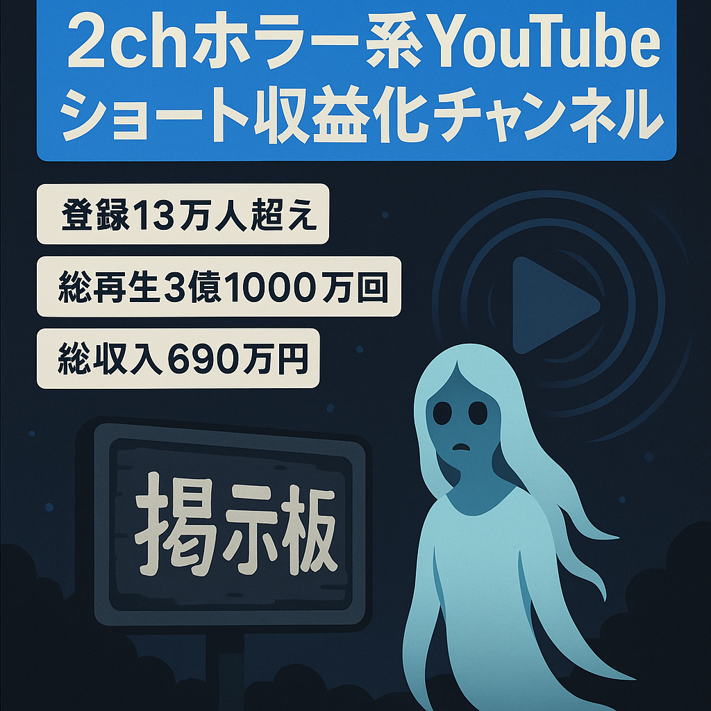 【収益化済/超高品質！】登録者13.1万人超え！2023年12月に最高月収約66万円！2chホラー系YouTubeショート動画チャンネル