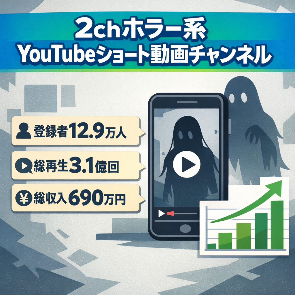 【収益化済/超高品質！】登録者12.9万人超え！2023年12月に最高月収約66万円！2chホラー系YouTubeショート動画チャンネル