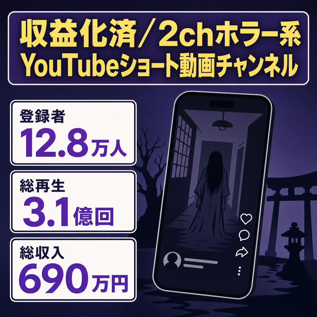 【収益化済/超高品質！】登録者12.8万人超え！2023年12月に最高月収約66万円！2chホラー系YouTubeショート動画チャンネル
