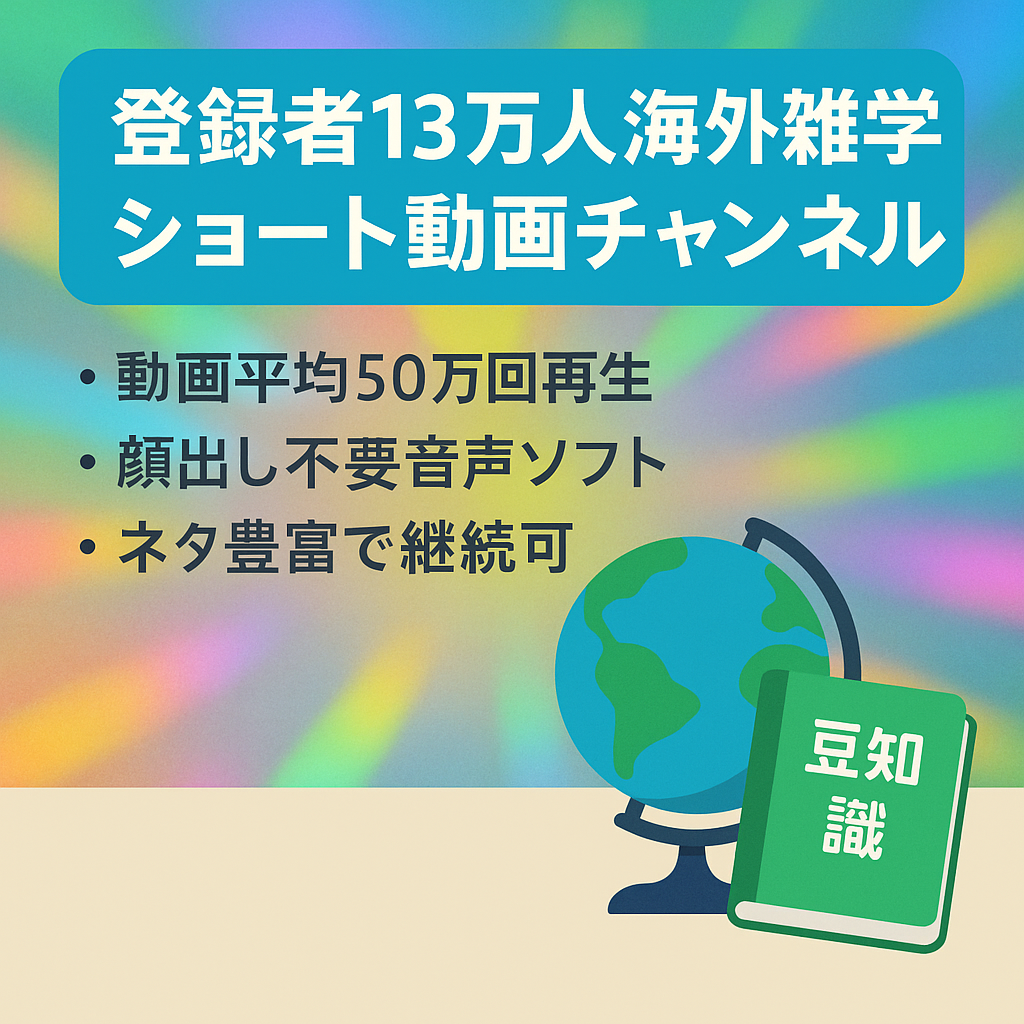 【総登録者13万人】海外雑学ショートYoutubeチャンネル(Tiktok,Instagram付)