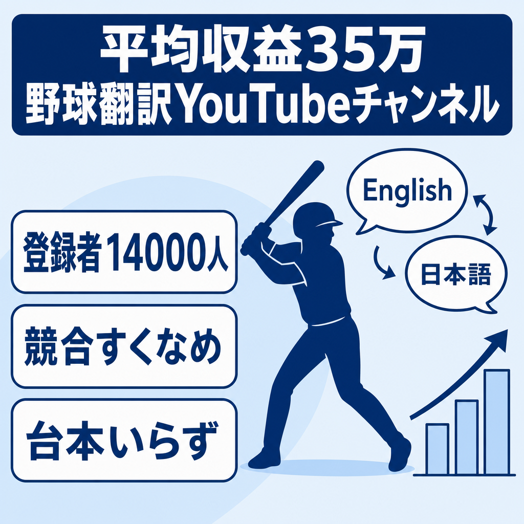 『平均収益35万』MLB翻訳動画YouTubeチャンネル『登録者14000人』