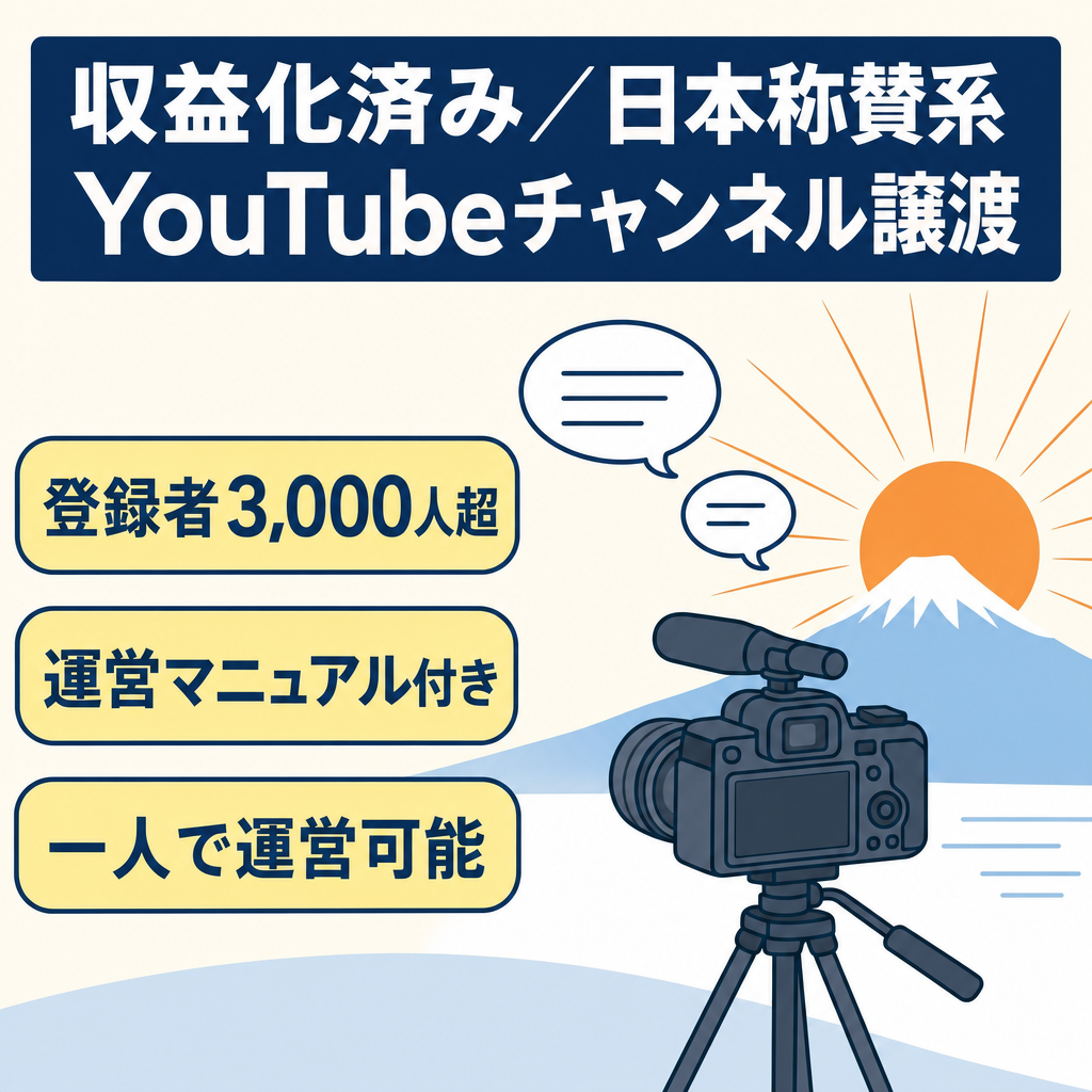 【登録者3000人超え！】日本称賛系YouTubeチャンネルの譲渡、非属人！収益化済み！