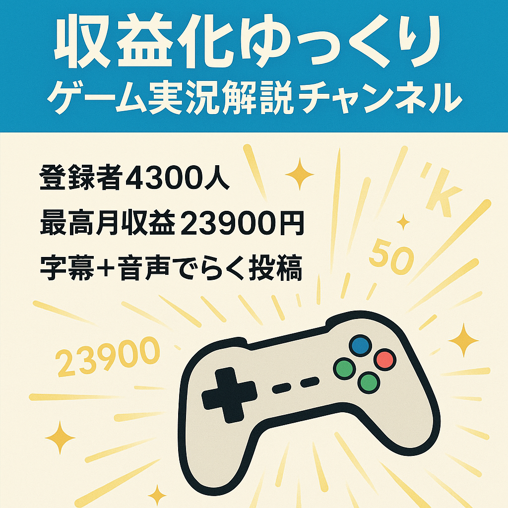 【収益化済/属人性なし】【登録者4300人】【総再生回数260万回】【最高月収益 23900円/月】ゆっくりゲーム実況・解説チャンネル