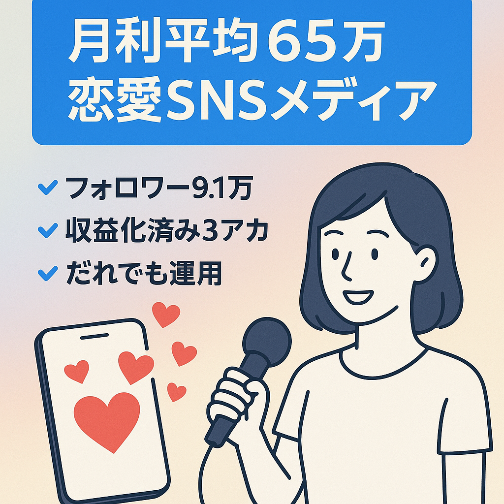 【月利平均65万円】SNS恋愛メディア_属人性なし_1人でも運用可能
