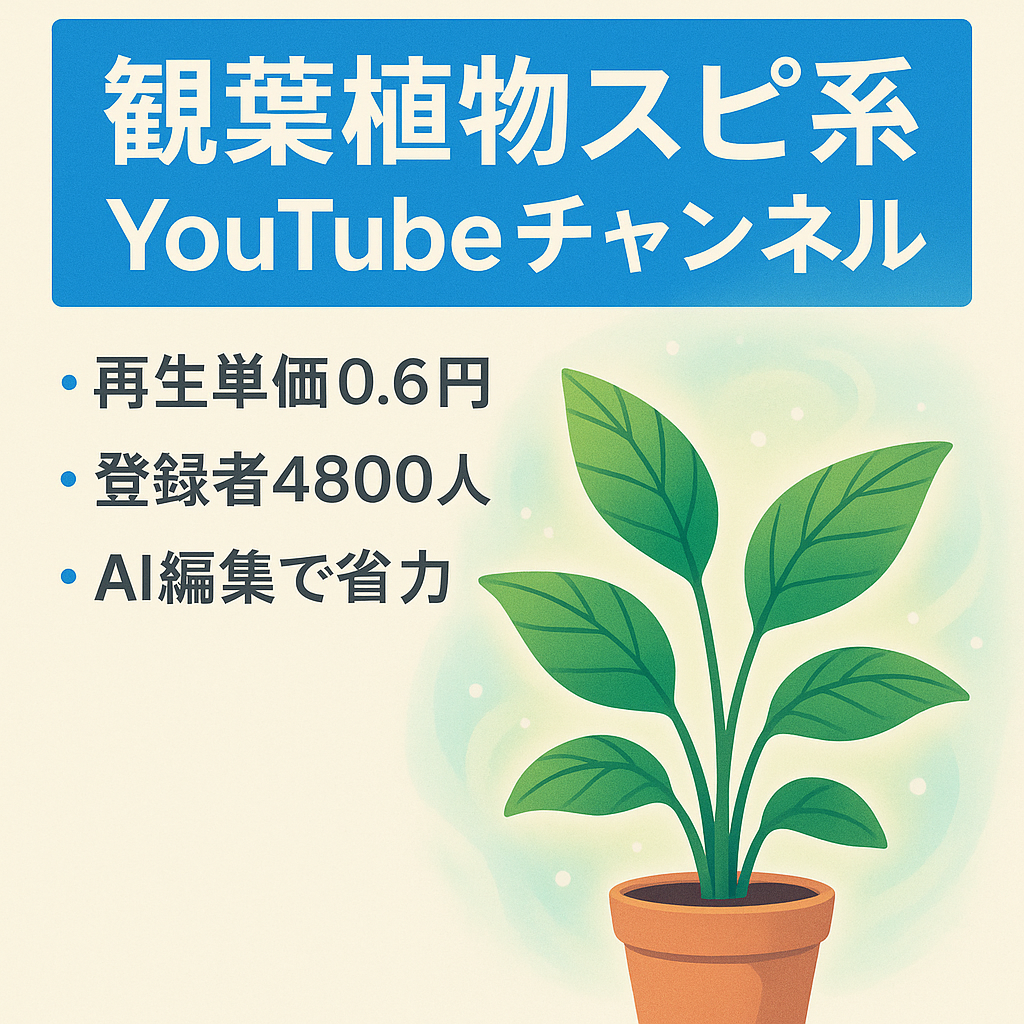 【再生単価0.6円超え】Youtube観葉植物スピリチュアル系ch！外注なし運営！登録者4800人