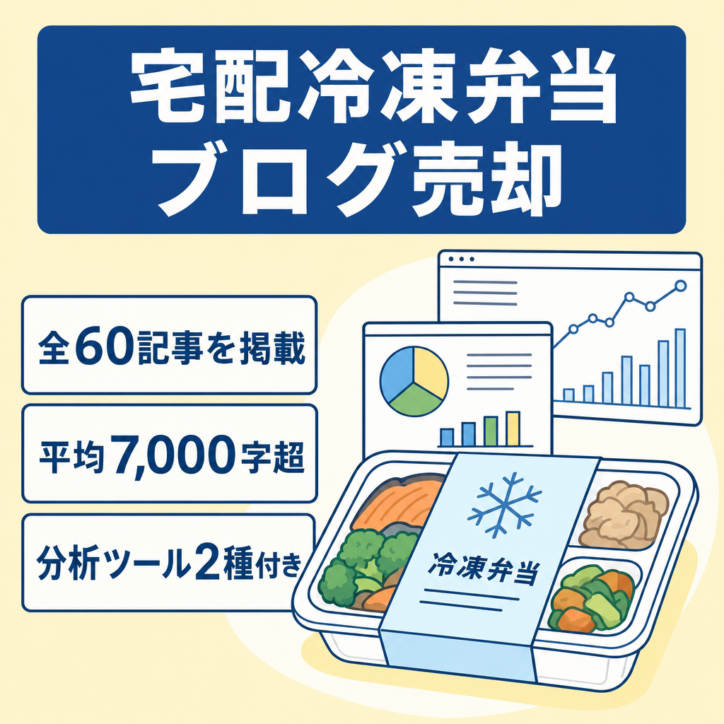 【swell・60記事・平均7000字】主要4社網羅の宅配冷凍弁当特化ブログ！高機能分析ツール2種付