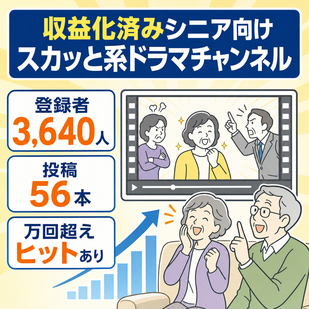 【収益化済み】シニア向けスカッと系ドラマチャンネル｜登録者3,640人