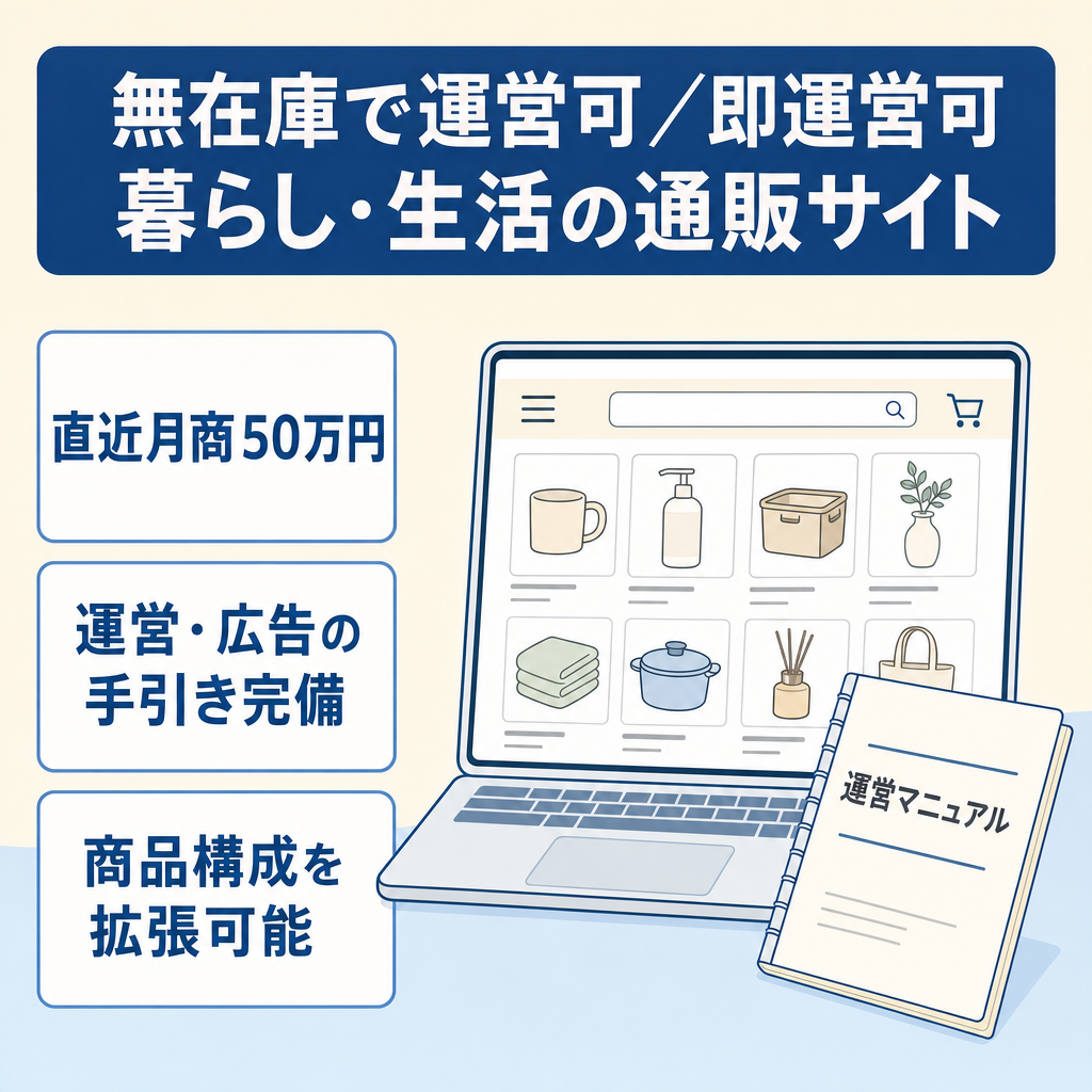 【直近月商50万円！】無在庫で運用可/即運営可！/運営マニュアル付きDC2サイト/暮らし・生活