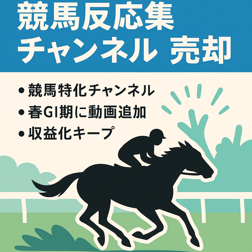 【収益化済】月500万再生超えの競馬反応集チャンネルを売却します【値下げ交渉可】