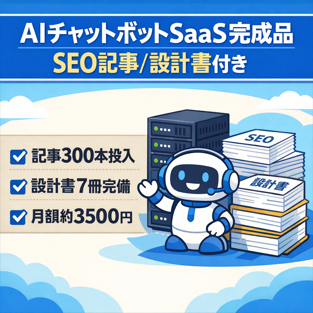AIチャットボットSaaS完成品｜SEO記事300本・設計書・販売導線すべて込み