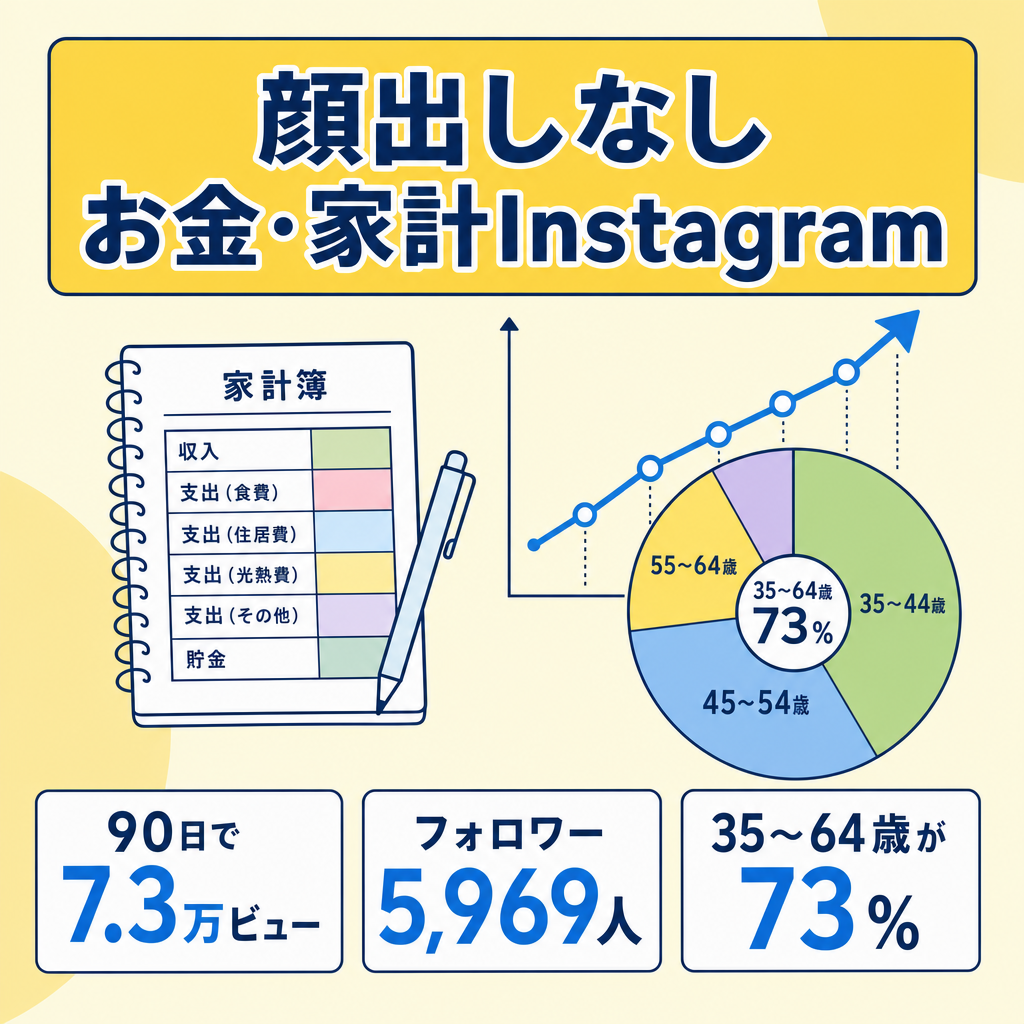 【フォロワー約6,000人・直近90日で7.3万ビュー】お金・家計ジャンルのInstagram｜35〜64歳が7割・顔出しなし