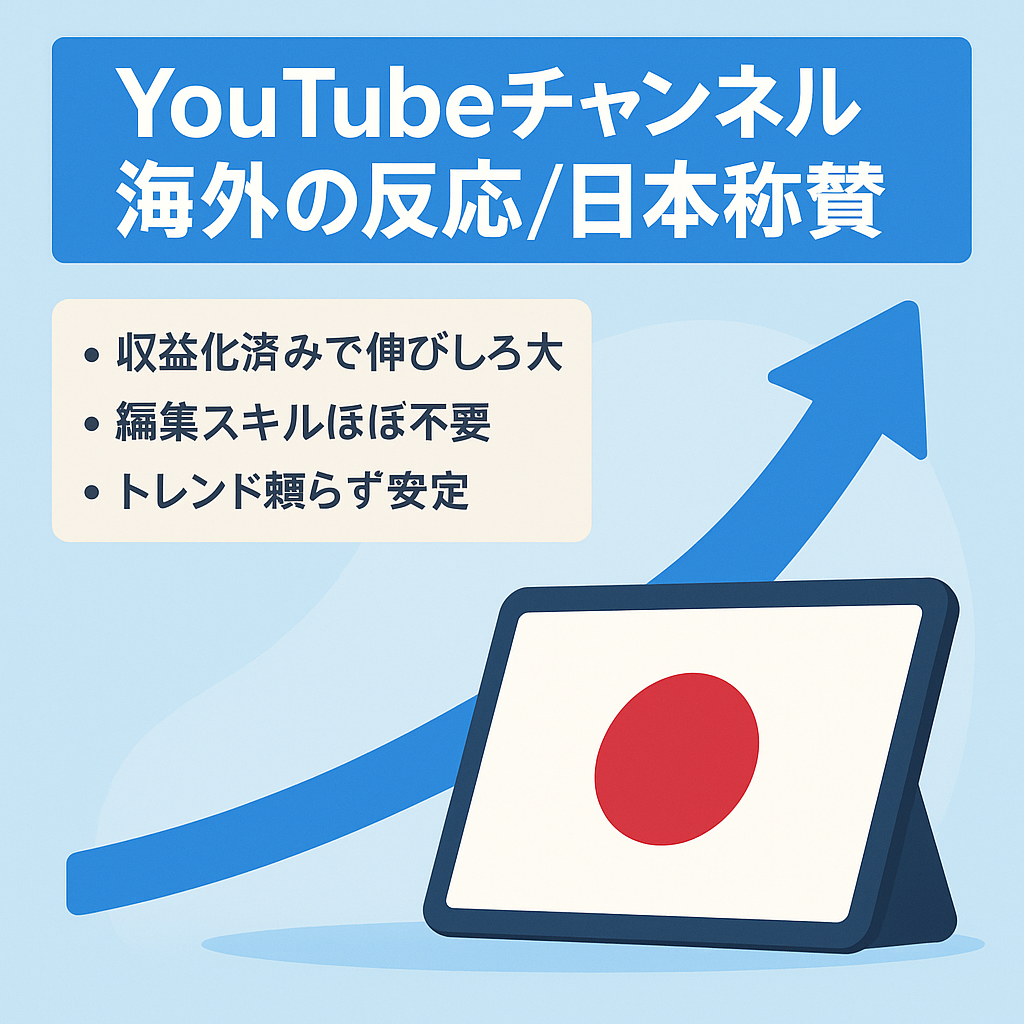 【収益化済！運営中】Youtube非属人の日本称賛ch（海外の反応）右肩上がりで成長中