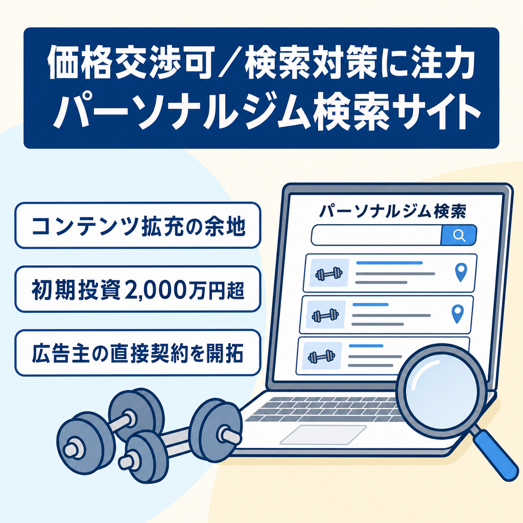 【価格交渉可能！】コンテンツ充実と高度なSEO対策！データベース型パーソナルジム検索サイト