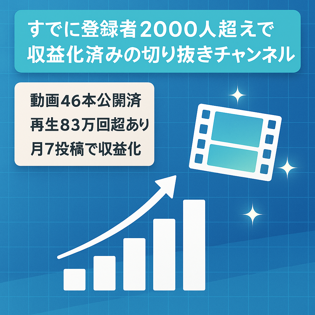 すでに登録者2000人超えで収益化済みの切り抜きチャンネル