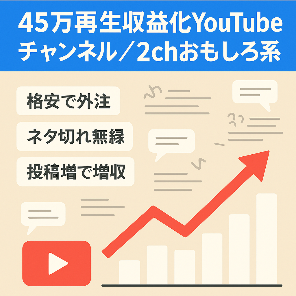 【YouTube収益化済み】2chおもしろ系【45万再生の動画あり】【登録者2,300人】