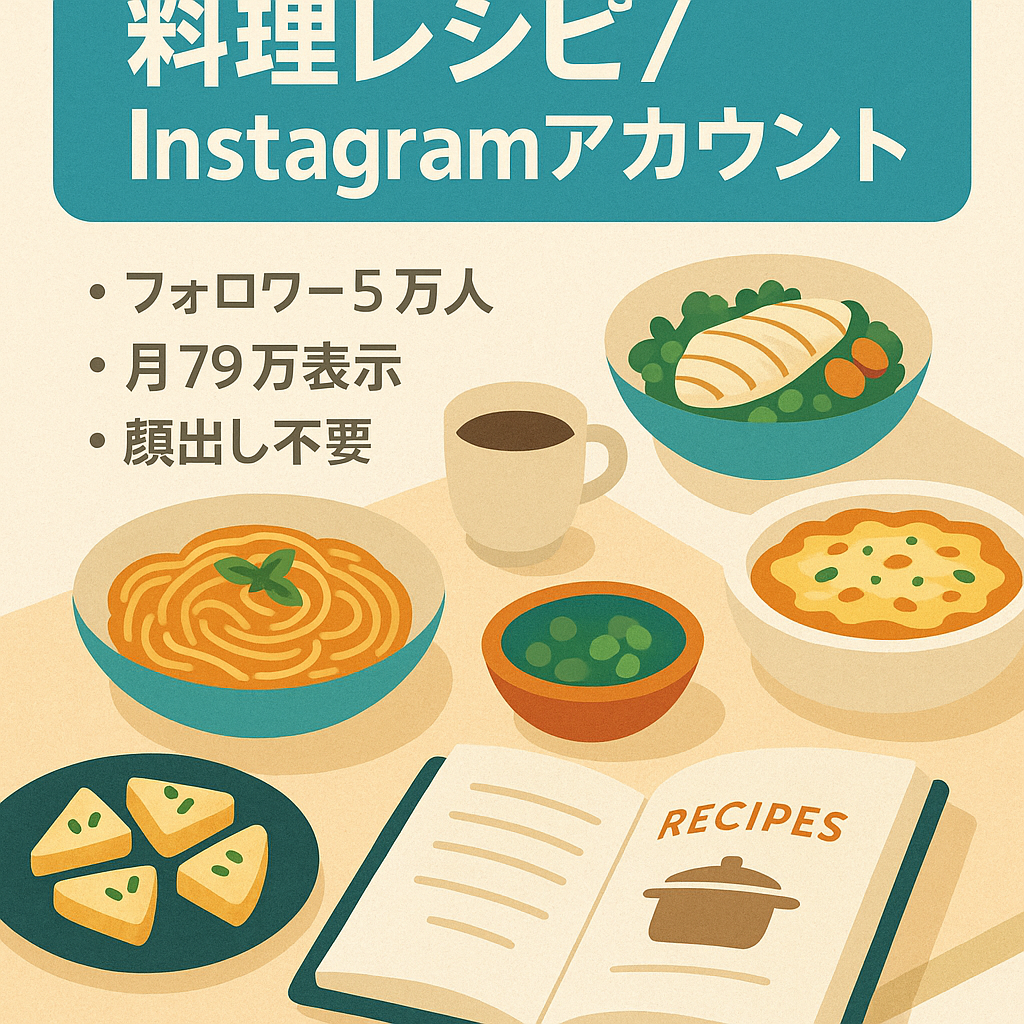 【月間79万imp/フォロワー数５万以上】料理・レシピInstagramアカウント(顔出しなし！/オリジナル＋リポスト運用)
