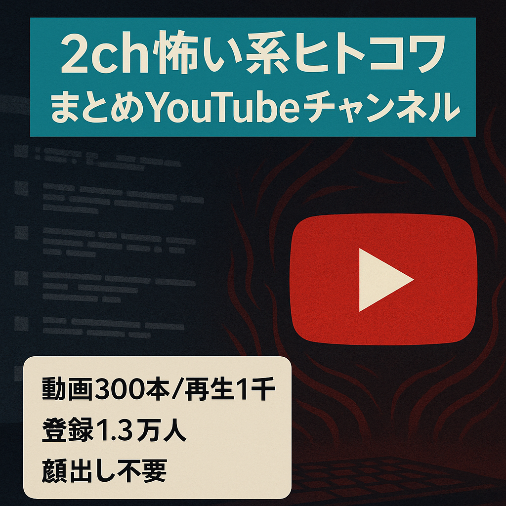 【登録者12,000人以上！】2ch怖い系ヒトコワまとめYouTubeチャンネル【属人性なし・収益化済】