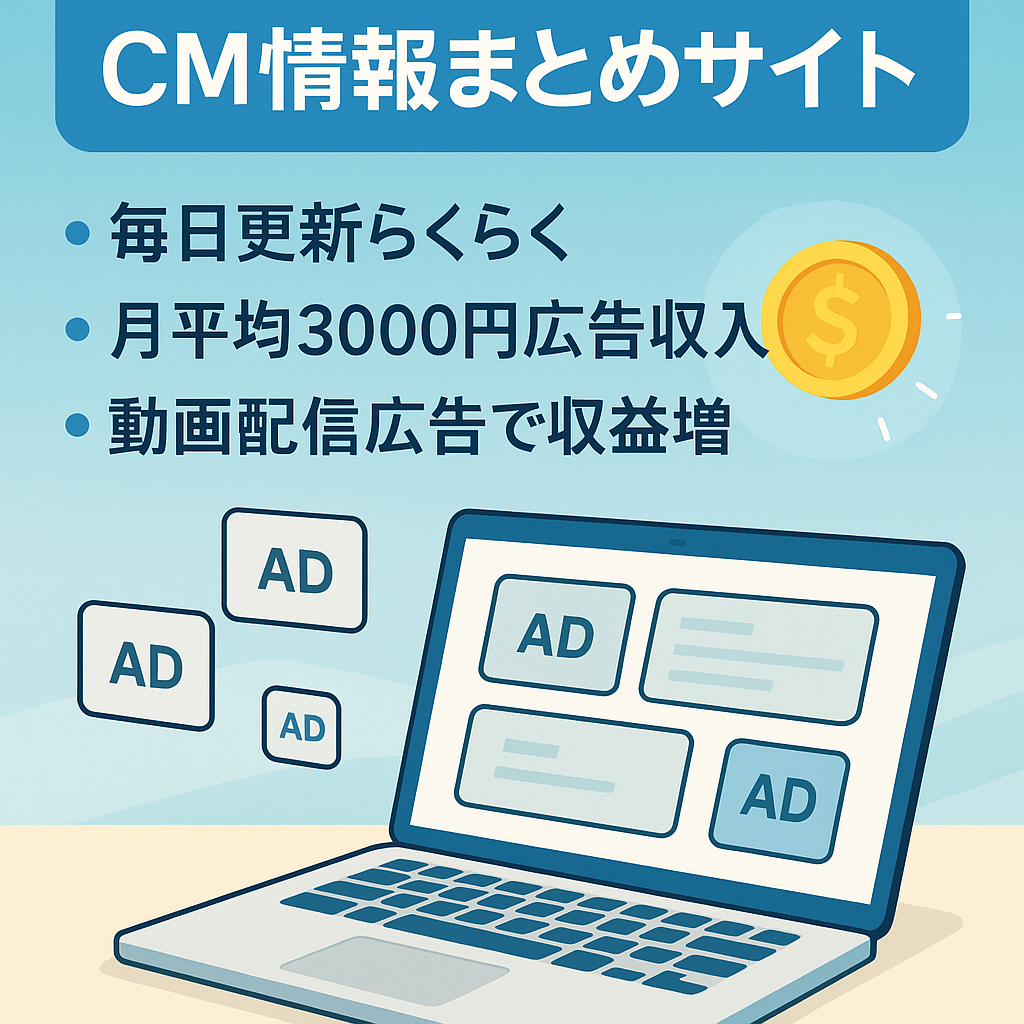 【簡単更新で収益化】CM情報まとめサイト