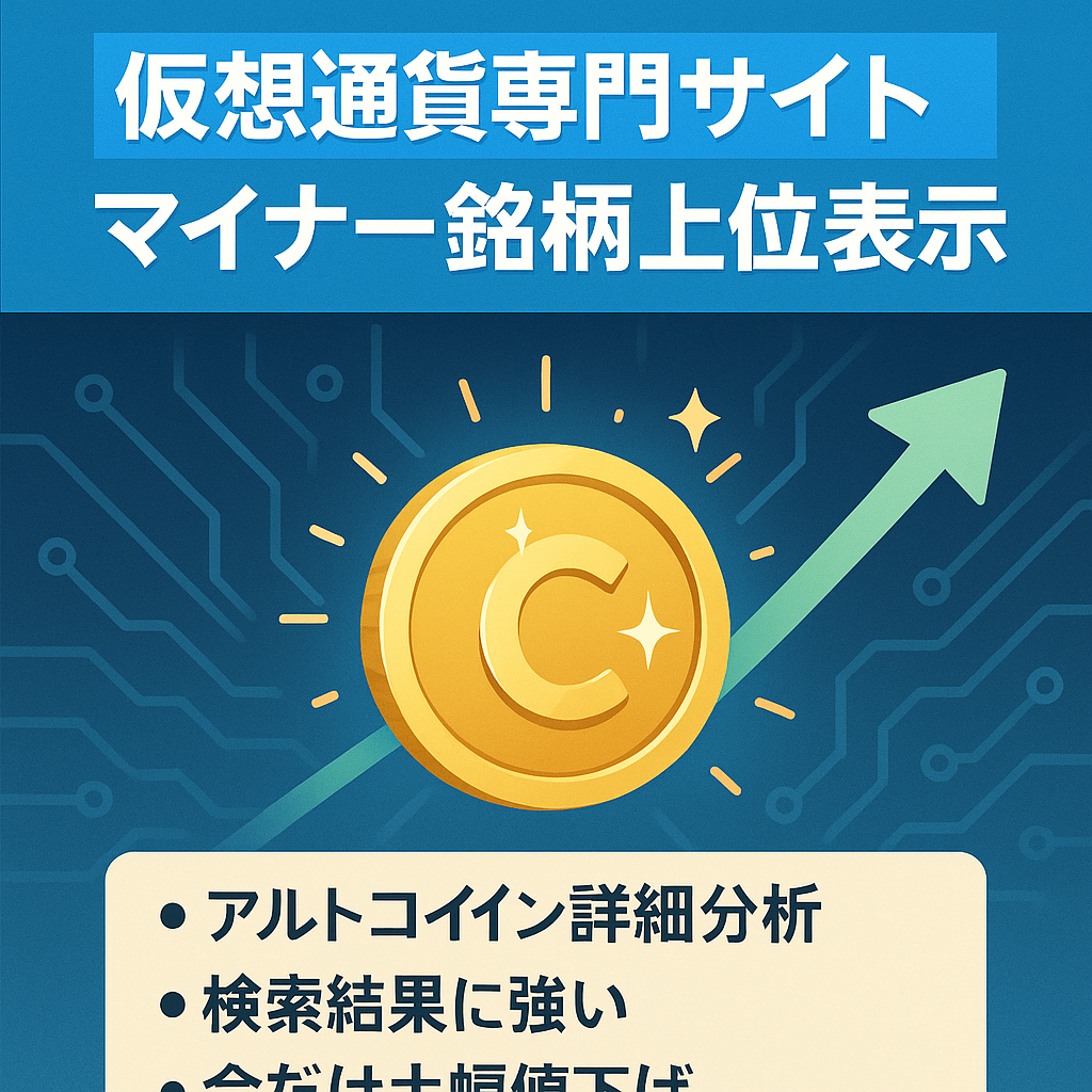 仮想通貨特化サイト/マイナー銘柄多数で上位検索/スピード重視の為大幅値下げ