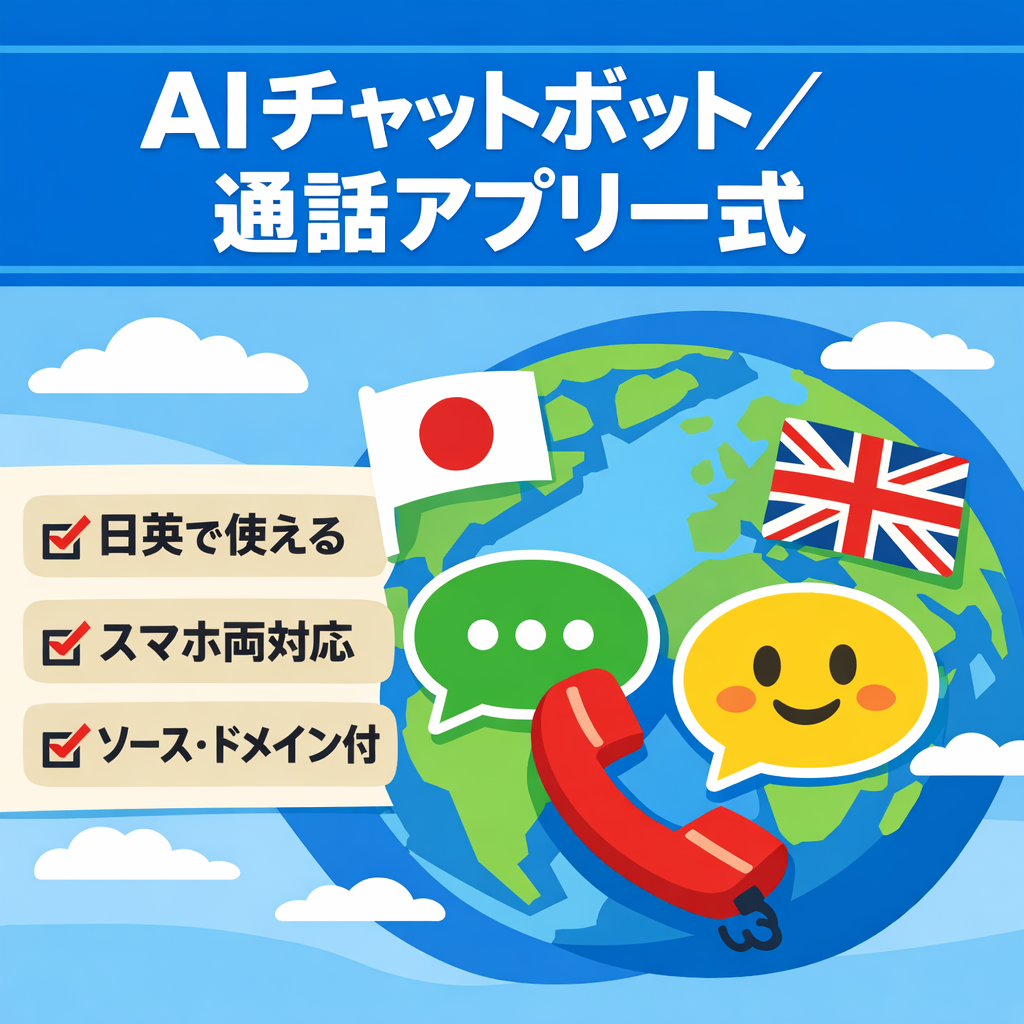 【AI×ビジネスツール 日本語&英語対応】チャットボットSaaS＆AIチャット通話アプリ一式｜iOS/Android/ソースコード・ドメイン込み