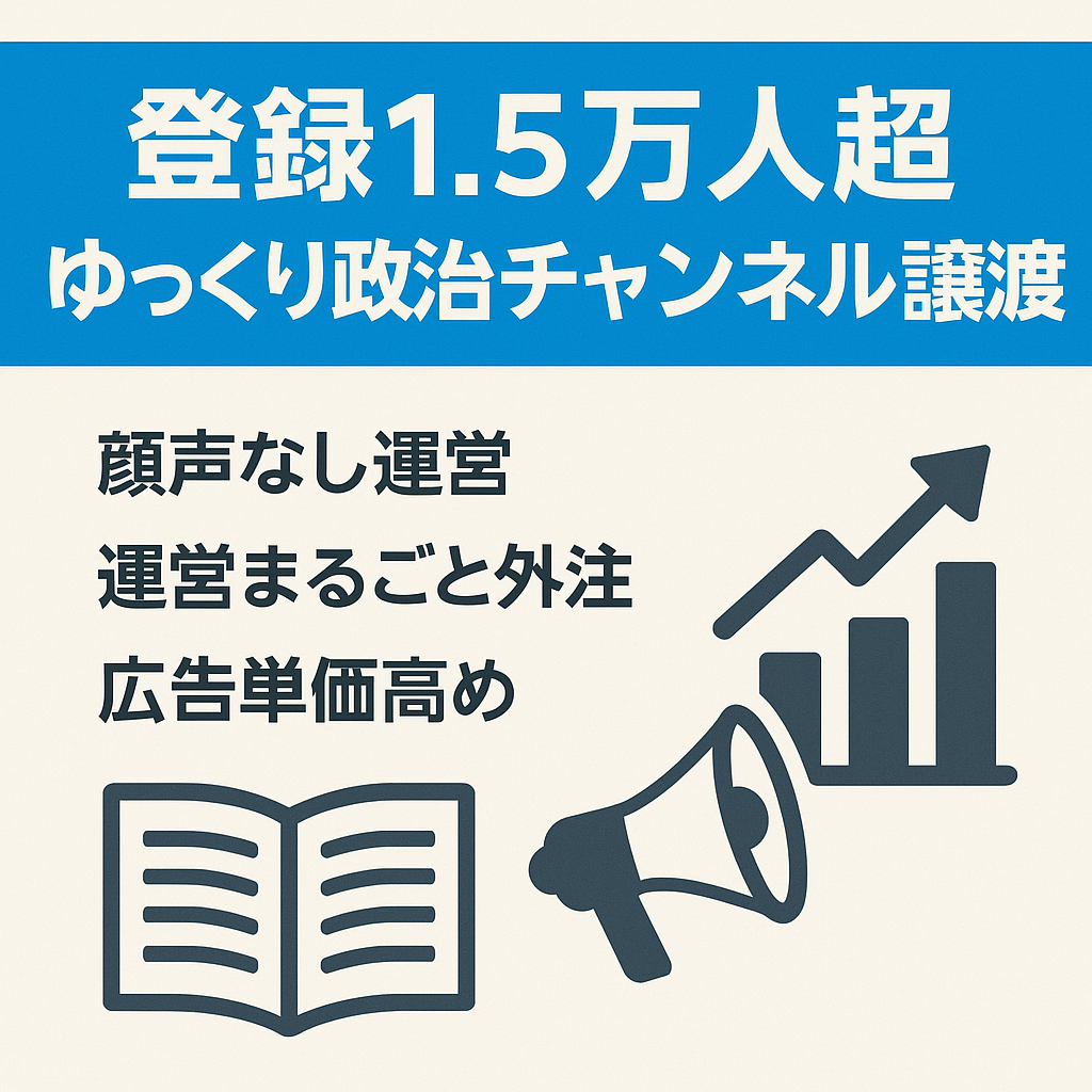 【チャンネル登録15,000人超】ゆっくり政治系チャンネルの譲渡