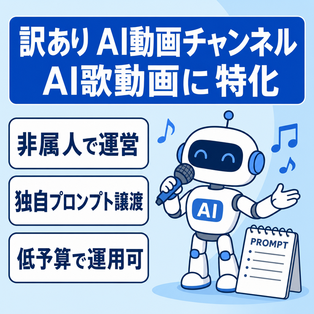 訳あり：【AI動画ch】AI歌動画の独自ポジショニング｜非属人｜YouTube運営経験ありの方限定