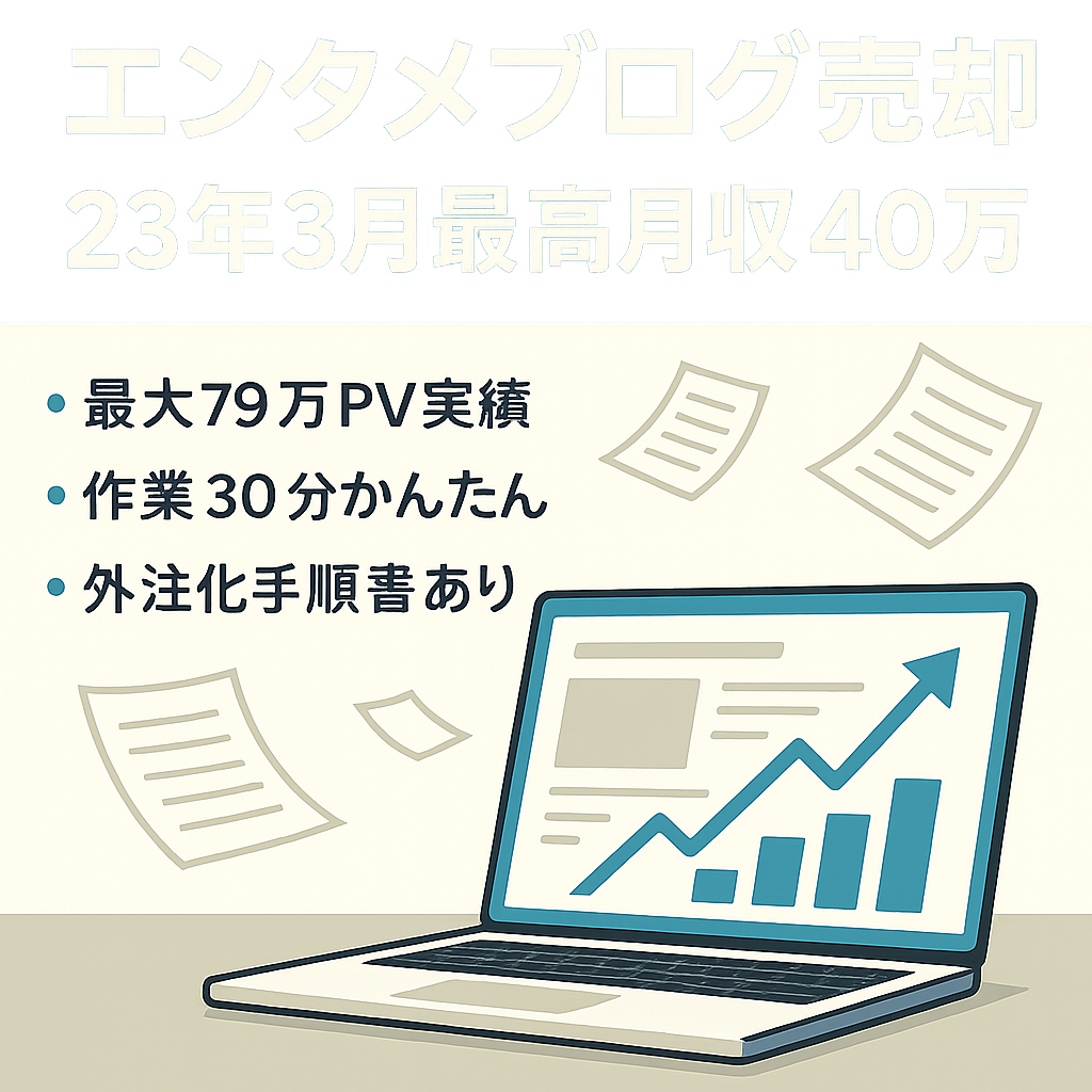 【最高月収40万円(23年3月)】エンタメブログ/運営歴18ヶ月/1日作業時間30分/外注化マニュアルあり