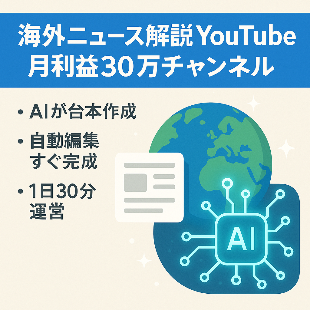 AI使って利益月30万！海外ニュース解説YouTubeチャンネル譲渡！【属人性なし】