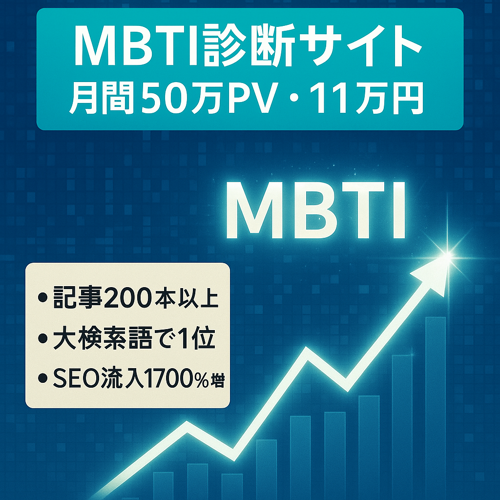最終値下げ！MBTI診断系特化サイト｜月間50万PV / 11万円（チャット GPT記事作成マニュアル付き）