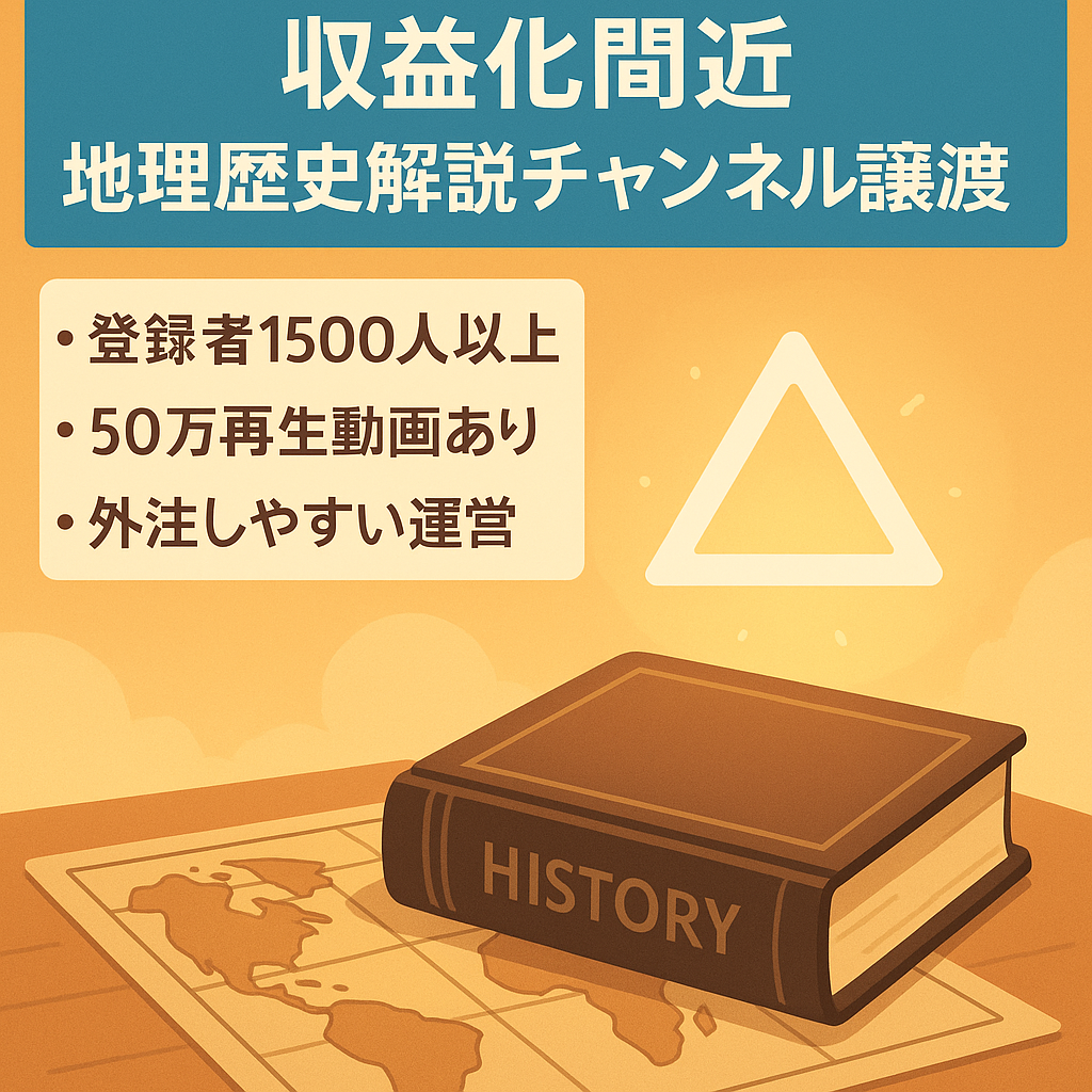 【収益化間近！】地理・歴史ゆっくり解説チャンネル譲渡！【最大再生回数50万回以上/登録者1500人以上】