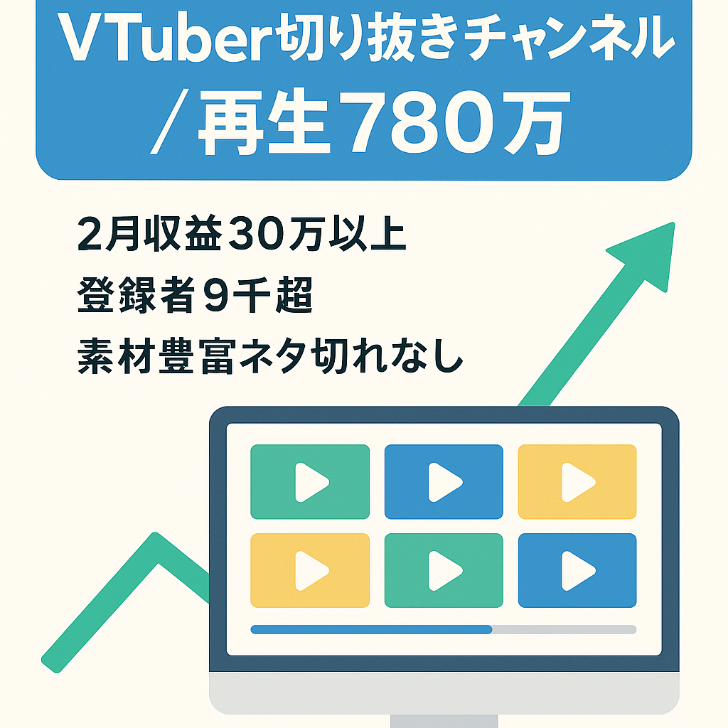【総再生回数780万回超え】/直近収益21万円】大手Vtuberから個人勢まで幅広い切り抜きYouTubeチャンネルの譲渡【登録者数9千人超え】