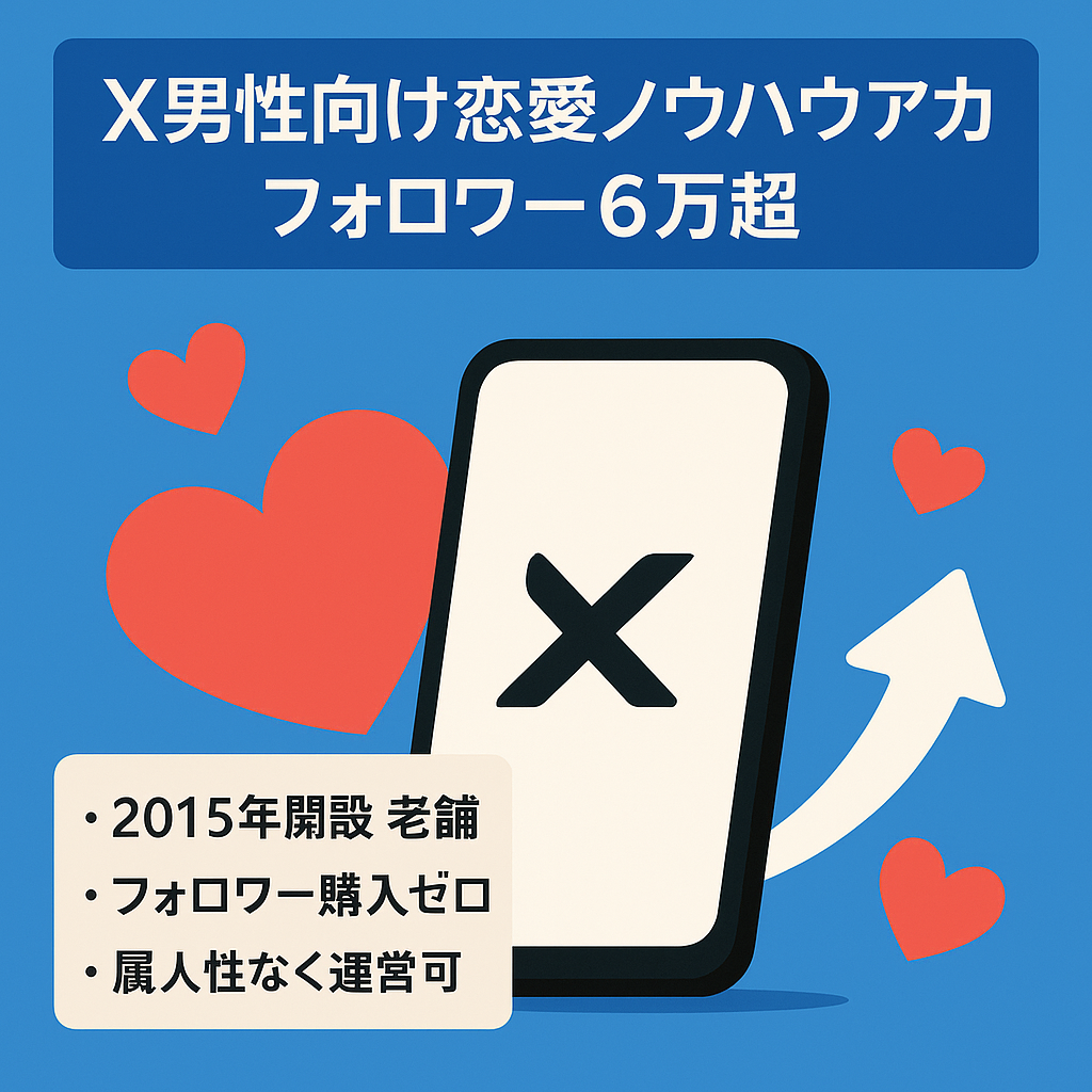 【Xフォロワー6万以上】男性向け恋愛ノウハウ発信アカウント / 恋愛分野でのマネタイズにピッタリ！