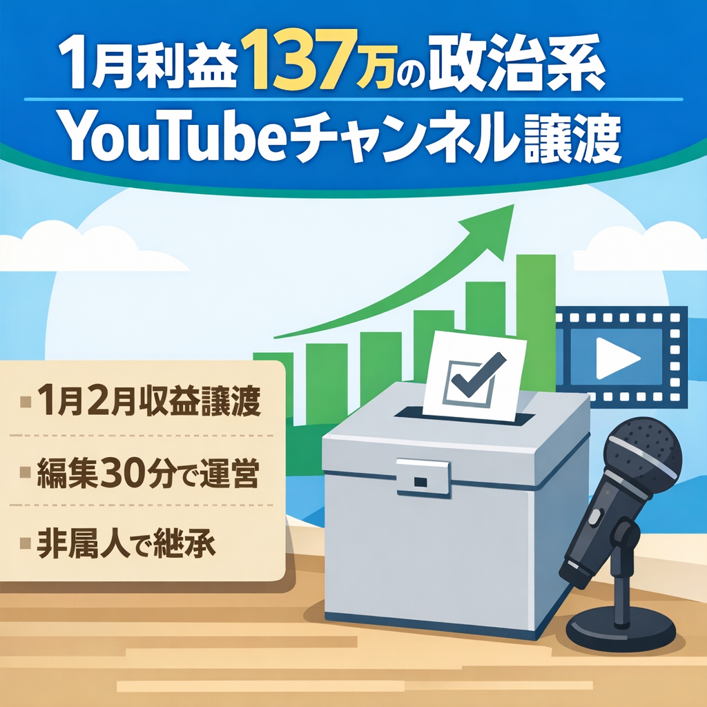 【1月利益137万円】政治系・非属人YouTubeチャンネル【1月2月収益全額譲渡】【値下げ交渉大歓迎】