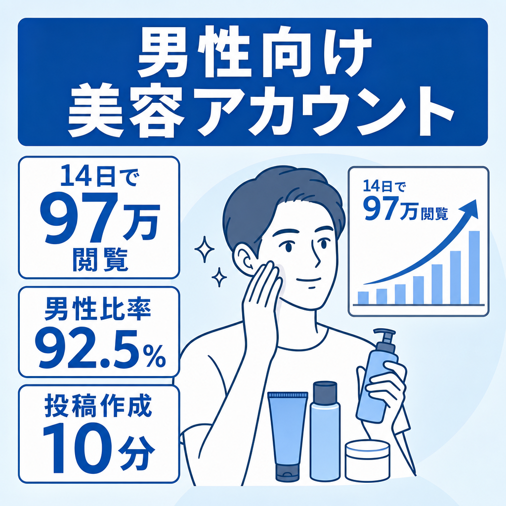 【週間50万閲覧以上】男性向け美容アカウント※フォロワー25~54歳男性が8割