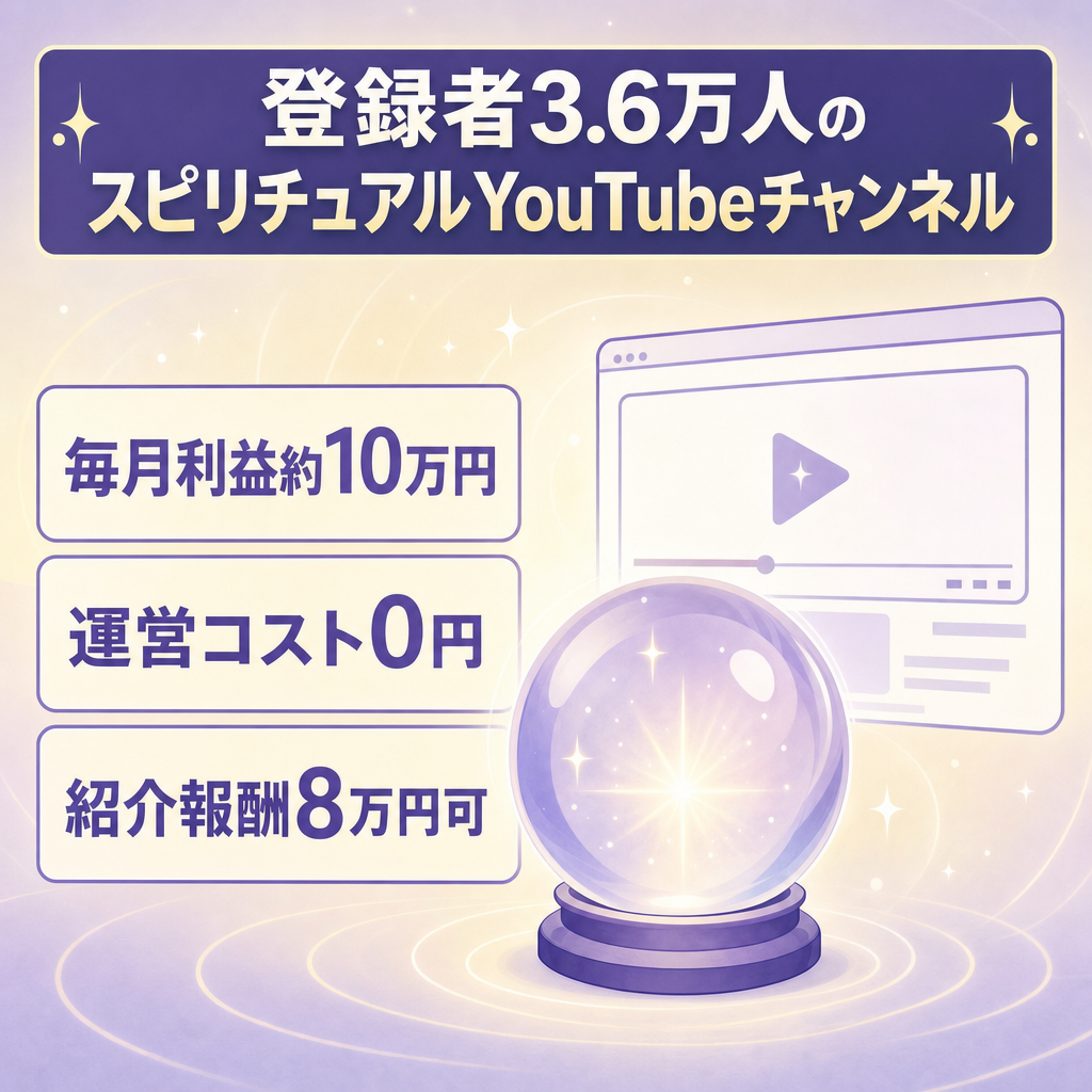 【登録者3.6万人／コスト0円】スピリチュアル系YouTubeチャンネル｜直近利益10万・非属人・バックエンド提携可
