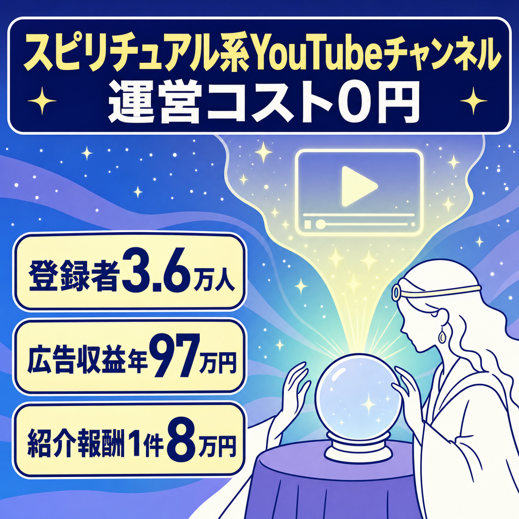 【登録者3.6万人／コスト0円】スピリチュアル系YouTubeチャンネル｜広告収益年97万・非属人・バックエンド提携可