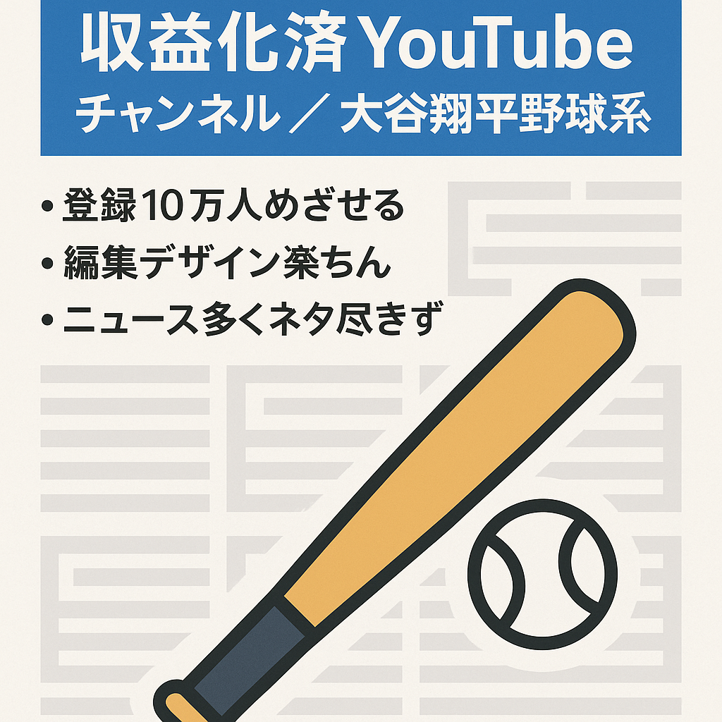 【収益化済/登録者5.8万】Youtube非属人の大谷翔平/野球系ch 2023年から現在まで運営中