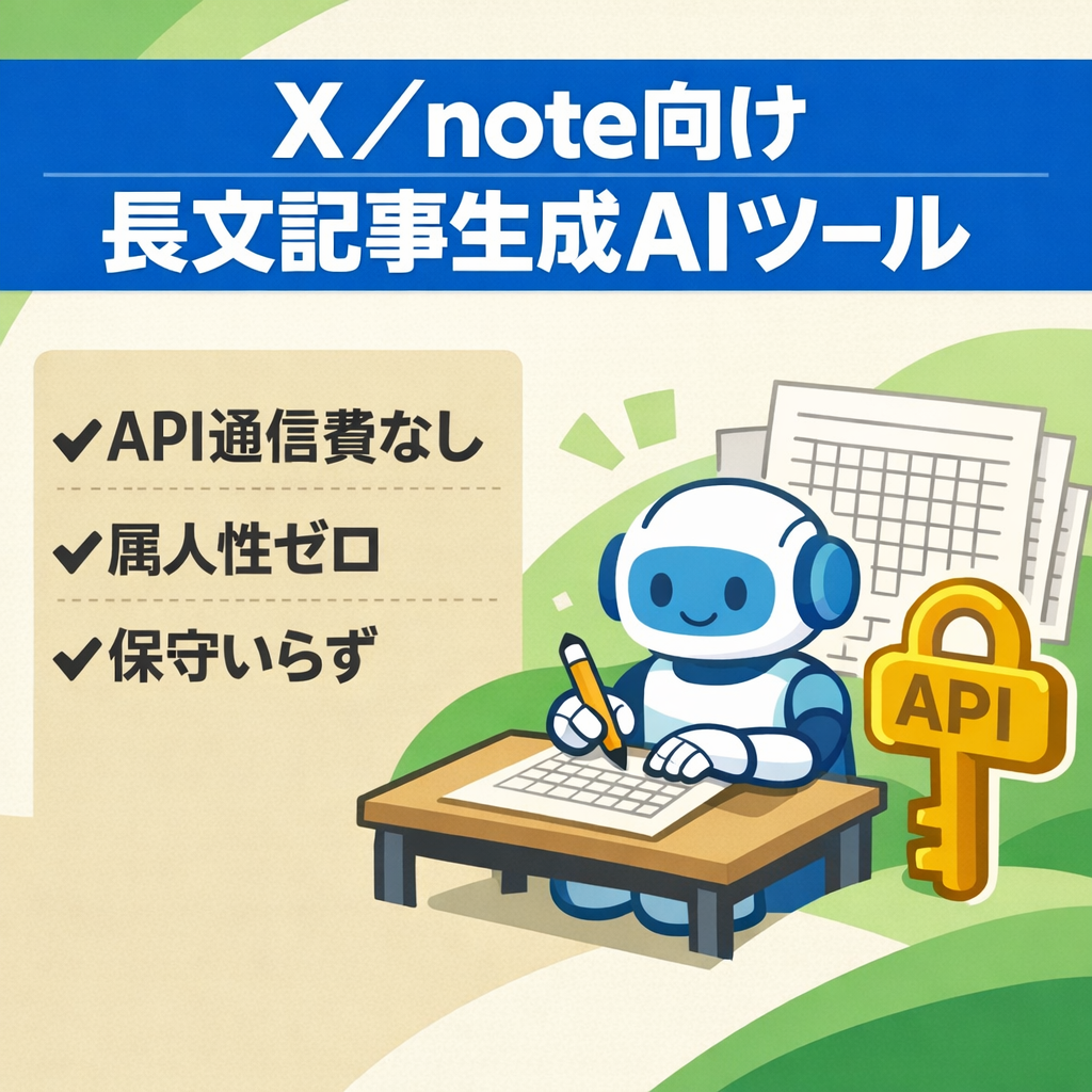 ユーザーAPI入力型！X・note用の長文記事を生成するAIツール