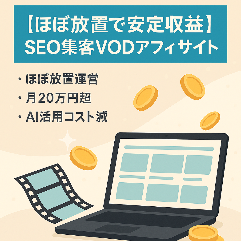 【ほぼ放置で安定収益】SEO集客100%のVODアフィサイト