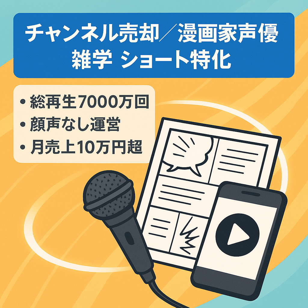 【月収10万円↑】伸び盛りで属人性なしの漫画家声優雑学Youtubeショート特化チャンネル